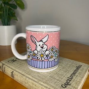 Vintage 1997 J.I.I. Bunny In Daisy Garden Spring Easter Mug